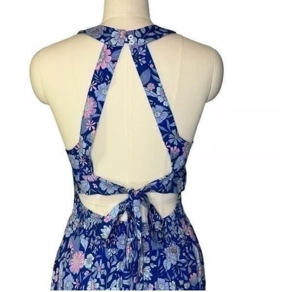 Anthropologie Abel the Label size L blue floral rumi dress GUC maxi length - Picture 3 of 10